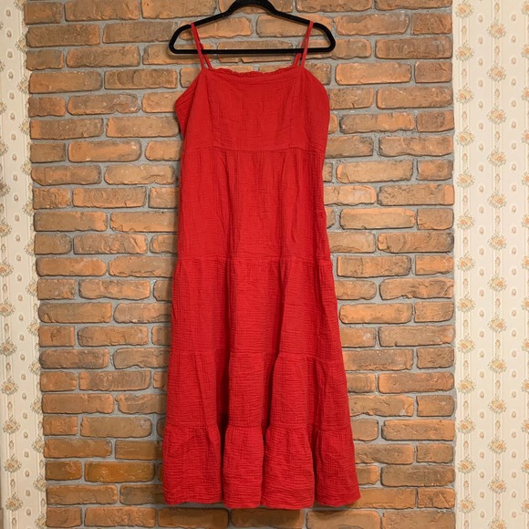 Knox Rose Dresses & Skirts - Knox Rose Cotton Gauze Tiered Sleeveless Square Neck Maxi Dress Red - Size L
